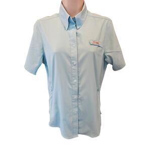 Columbia pfg size S blue vented short sleeve quick dry fishing hiking upf block^
